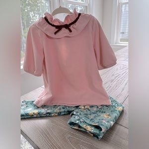 Sz 5/6 Janie and Jack Double Ruffle Bow Collar & Leggings Ensemble